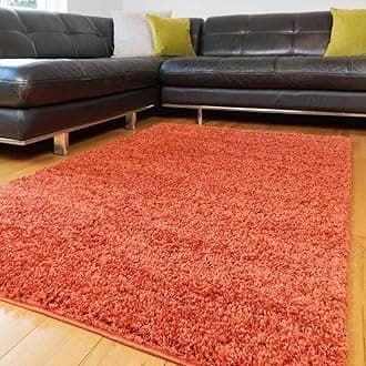 Plush Terracotta Orange Soft Pile Shaggy Shag Area Rug Modern Fluffy Plain Living Room Lounge Sunroom Bedroom Rugs 81cm x 151cm