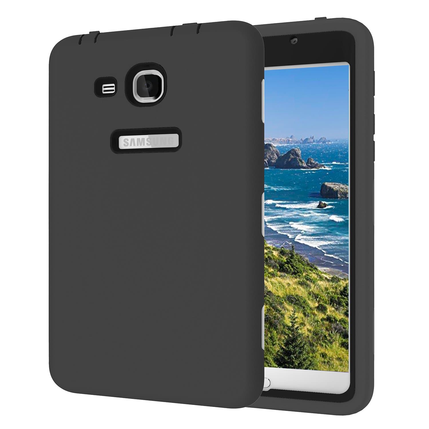 Qelus Galaxy Tab A 7.0 Case, Heavy Duty Rugged Shockproof Hybrid Silicone Case Cover for Samsung Galaxy Tab A 7.0 Inch Tablet 2016 Release(SM-T280/SM-T285), Black/Black