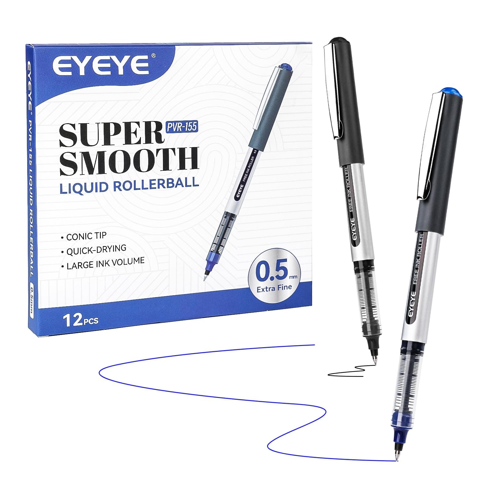 Rollerball Pens 0.5mm, 6 Black 6 Blue Roller Ball Pen Extra Fine Point Quick Dry, Liquid Ink Pens Fine Point Smooth Writing Pen for Journaling, Note Taking, Office, School Supplies