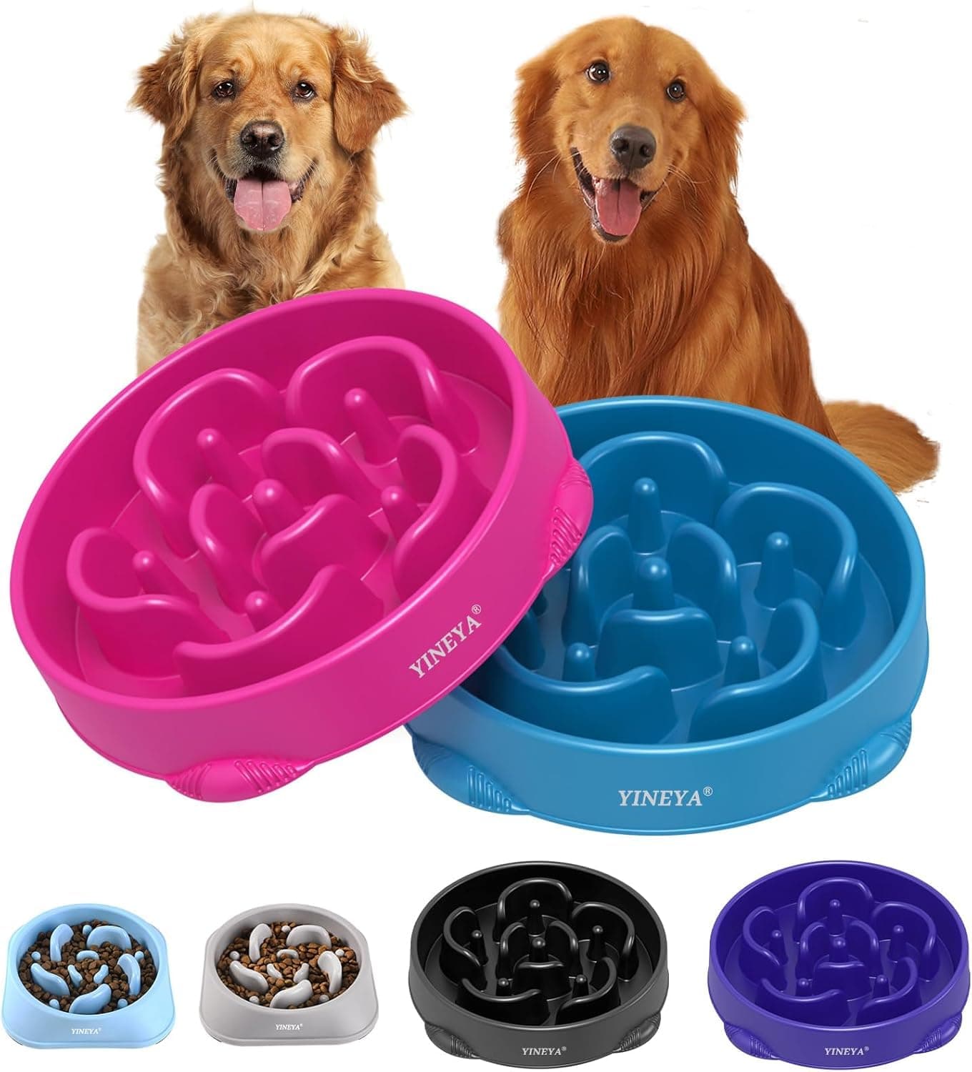 Slow Feeder Dog Bowl Interactive Bloat Stop Fun Alternative Non Slip Dog Slow Food Feeding Pet Bowl Slow Eating（Rose Red, Dark Blue