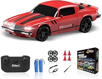 RC Drift Car, 1/24 2.4GHz Remote Control Car 4WD High Speed Drifting RC Cars with LED Light, Two Rechargeable Batteries and Drift Tires for Kids Boys Girls and Adults, Red