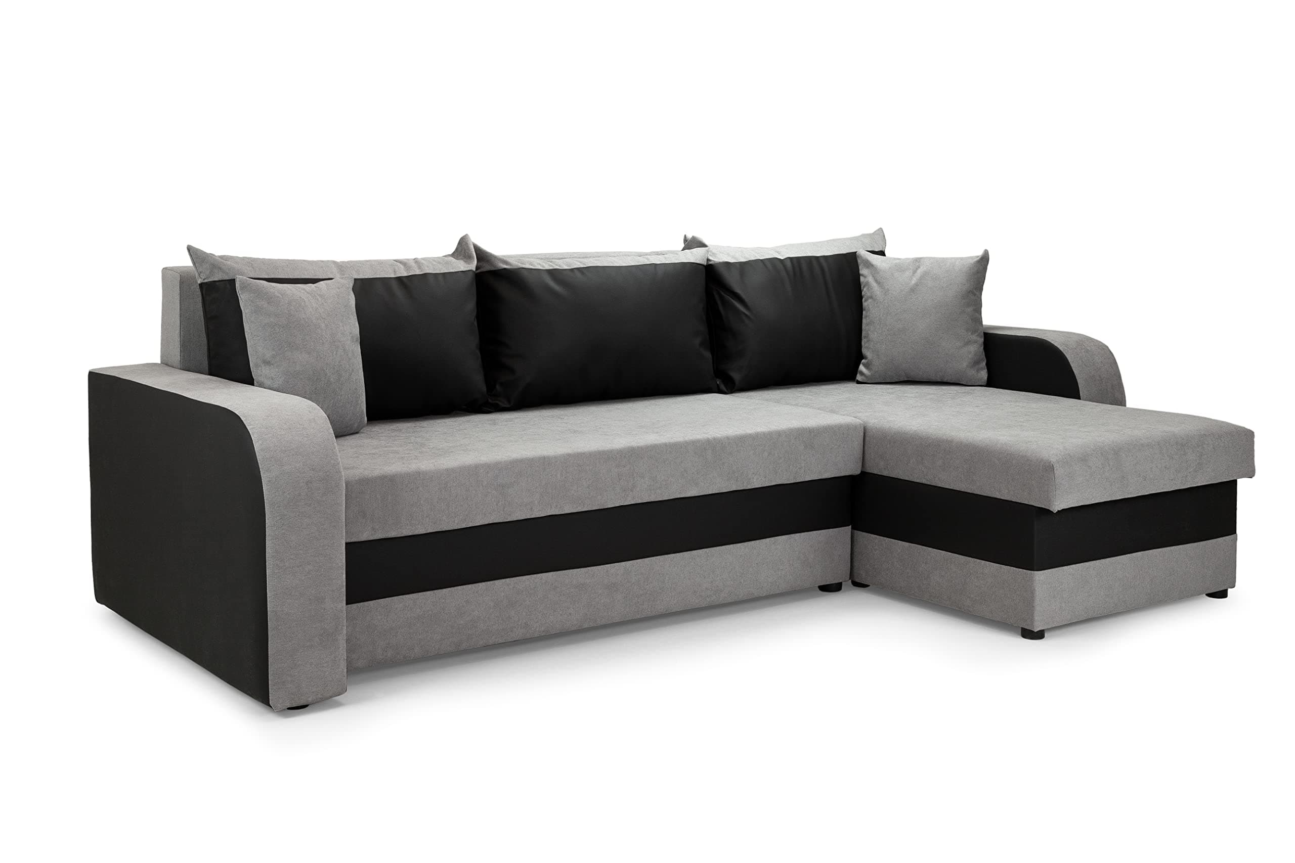 Honeypot Sofabed - Kris Universal Corner Sofa Bed with Storage - Black and Grey Fabric Couch with Pull Out Double Sofa Bed | Setup Included | Made in EU | Built to Last (Black/Grey)