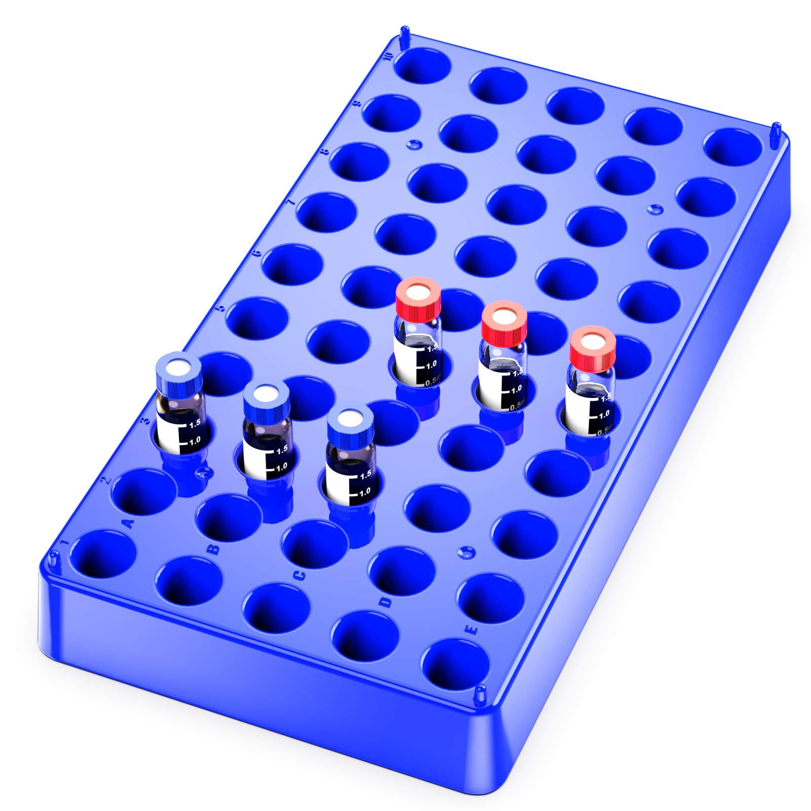 2Pcs Vial Rack,Blue Polypropylene(PP) Vial Holder for 2mL Autosample Vial with 50 Holds Diameter 12mm,Stackable Vial Racks,Centrifuge Tube Rack,Bottle Racks by Biomed Scientific