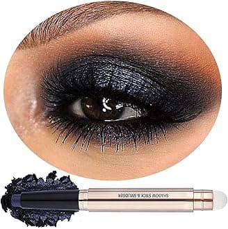 18 color eyeshadows stick shimmer,Highlighter waterproof eyeshadow pen,Colour pop eye makeup (Deep space black #12)
