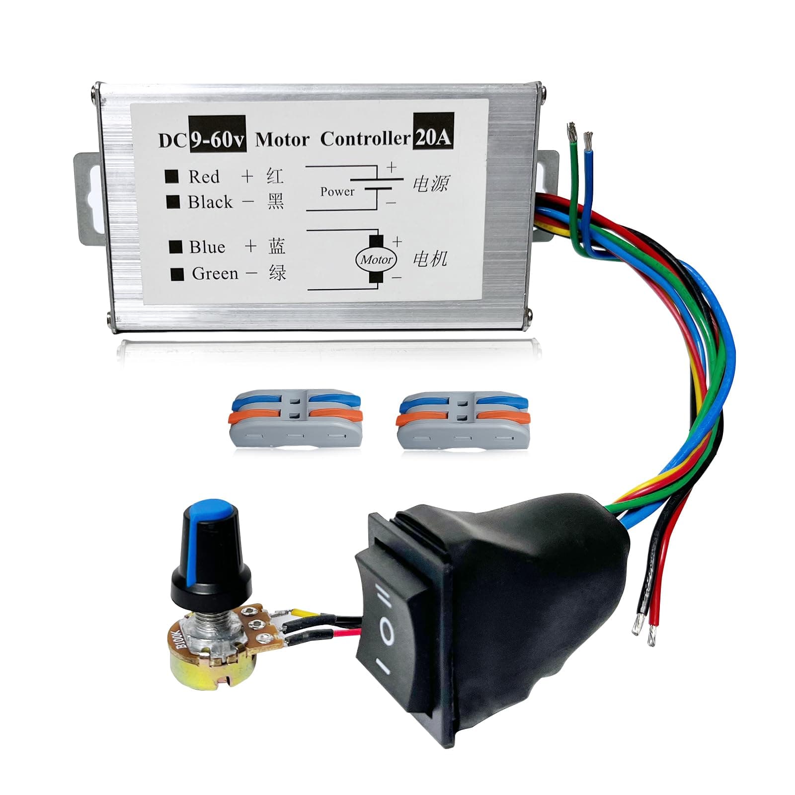 DC Motor Speed Controller ,DC 12V 24V 36V 48V 60V Pulse Width Modulation PWM Monitor Dimmer Governor ,1200W 20A CW/CCW and Rotary Switches