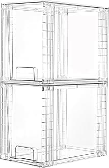 2 Pack Clear Stackable Storage Drawers,9.7" High Plastic Organizers Bins for Skincare, Bathroom Supplies,Ideal for Cabinet,Undersink,Vanity,Kitchen,Pantry Organization