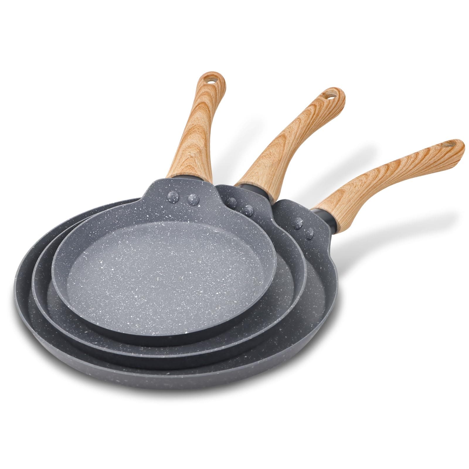 RETROSOHOOKitchen Nonstick Frying Pan Set, Egg Omelette Pans for Cooking Set, Gas Stove Induction Compatible Cookware Chef's Pan Gift,7"&8.5"& 10" (Gray)