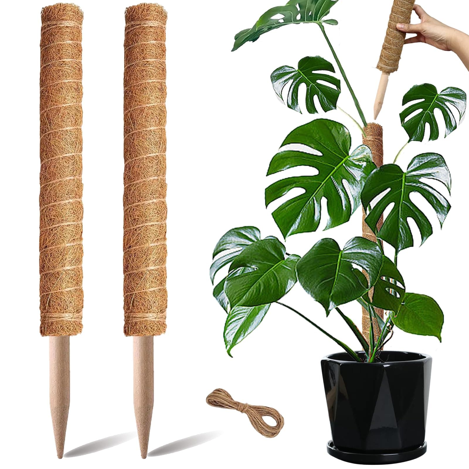 Moss Pole, 2 Pack 17 Inch Monstera Plant Support for Climbing Plants Accessories Indoor, Stackable Moss Poles Plant Support Stakes, Coir Plant Pole Sticks for Potted Plants, Pothos, Philodendron