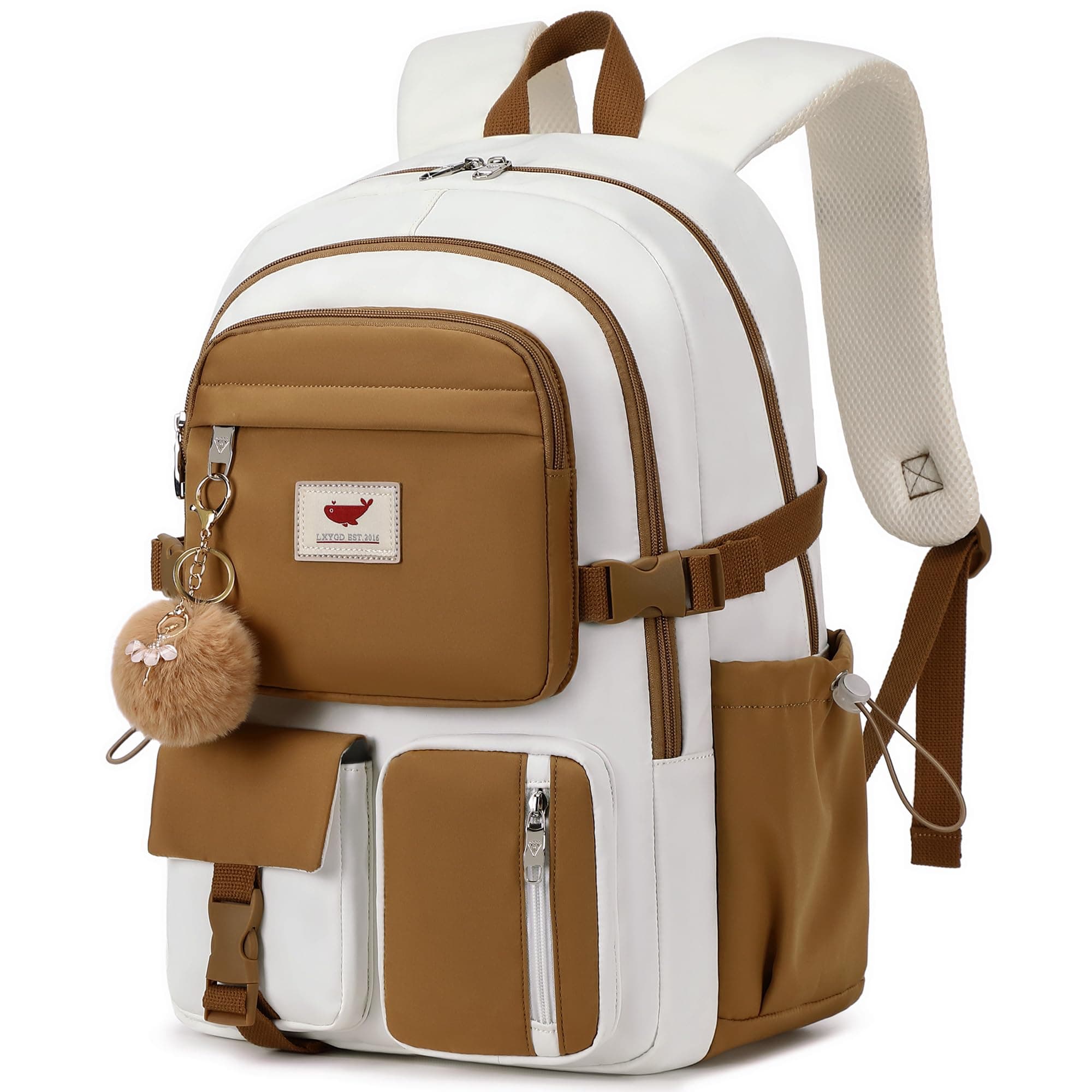 Laptop Backpack 15.6 Inch Kids Elementary Middle High School Bag College Backpacks Anti Theft Travel Back Pack Large Bookbags for Teens Girls Women Students (Beige Khaki)