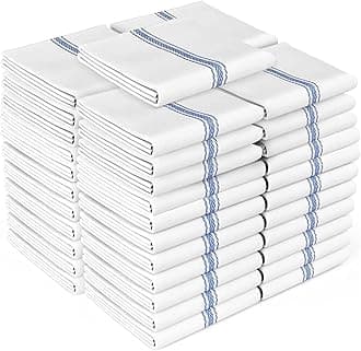 Zeppoli Classic Kitchen Towels - 45 Pack 100% Natural Cotton Towel Set, Reusable Wash Cloths, Absorbent Dish Towels, Machine Washable Hand Towels, Kitchen Essentials -14” by 25”, Blue Striped