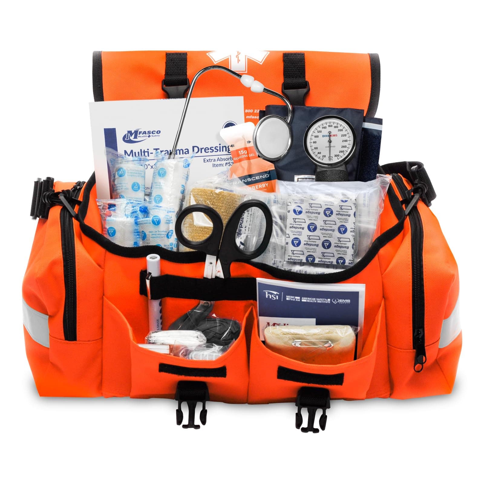 MFASCO Complete Emergency Response First Aid Kit Trauma Bag - 415 Piece Fully Stocked Supplies for Disaster Preparedness | For Business, Schools, Organizations, Groups, Home Safety (Reflective Orange)
