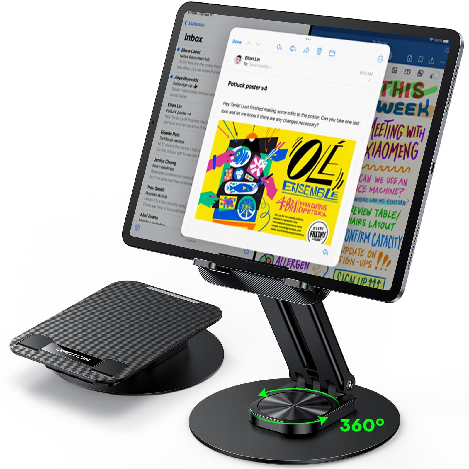 OMOTON Tablet Stand for iPad, Adjustable Tablet Holder for Desk, Portable Monitor Stand Compatible with 4-15.6" Tablets Kindle Such as iPad Pro 11, 10.2, 13, Air/Mini