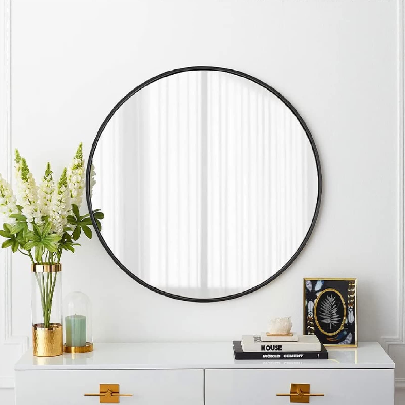 Round Mirror 60cm Circle Hanging Wall Mirror - Home Decorative Wall Mounted Vanity Mirror for Bathroom/Living Room