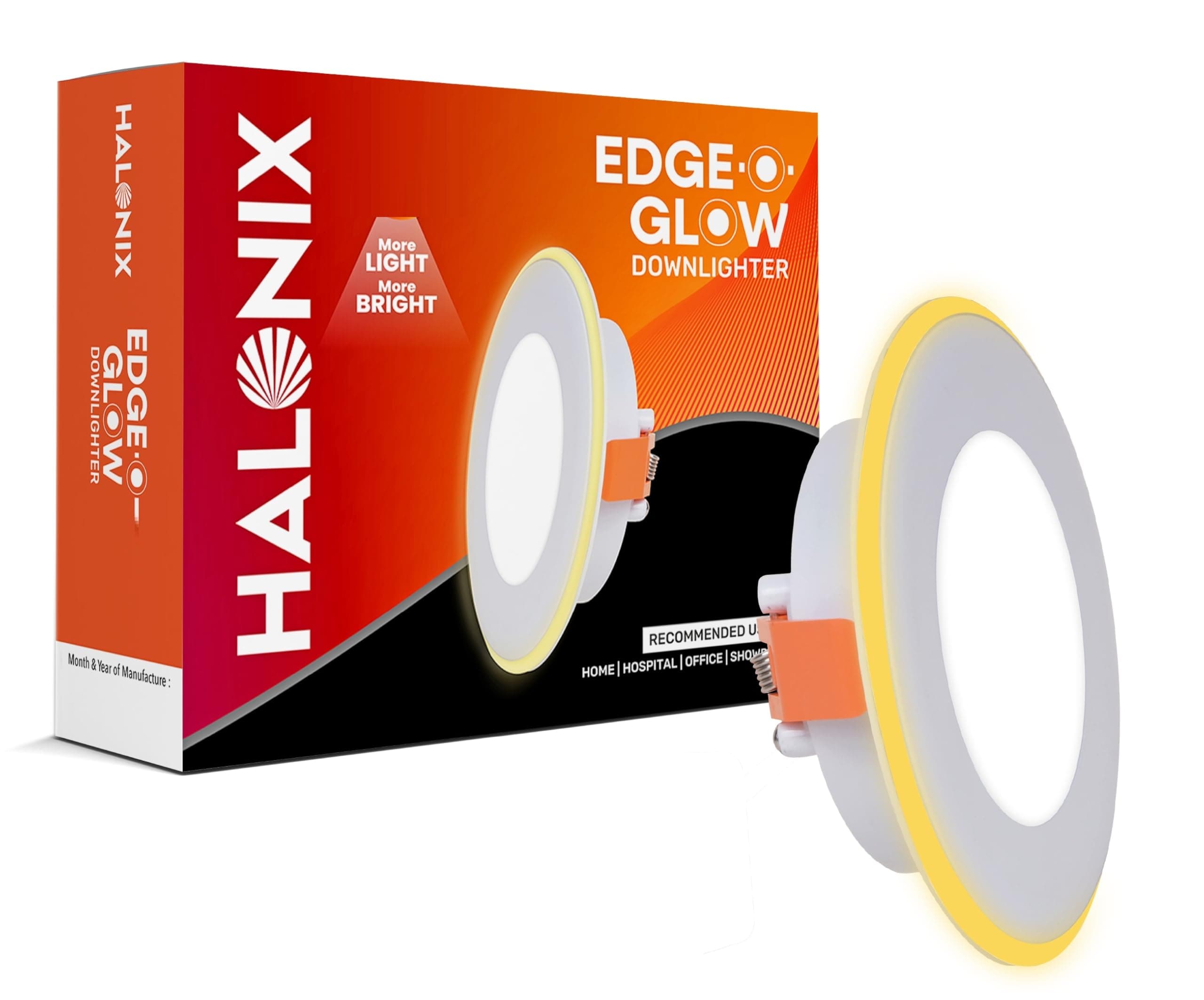 Halonix Polycarbonate 12W Edge-O-Glow Recessed Ceiling Light | 3 Light Modes | for Home & Office| Recessed Led Downlighter | False Ceiling Required | Cutout- 6 Inch | Color- White & Yellow | Pack 1