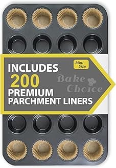 Mini Muffin Pan includes 200 Natural Cupcake Liners, Mini Cupcake Pans Nonstick 24 Cup, Muffin Tin, Carbon Steel Baking Supplies