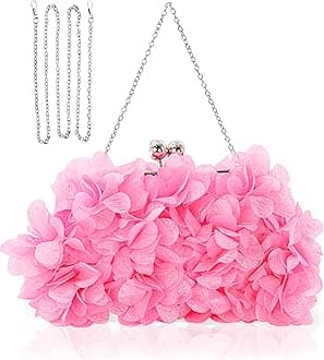 Women Elegant Evening Purse, Small Floral Clutch Bag with Detachable Chain for Wedding, Party, Prom