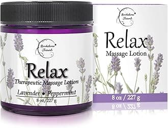 Brookethorne Naturals Relax Therapeutic Massage Lotion All Enriched with Lavender & Peppermint Essential Oils Perfect for Massage Therapy - Massage Cream for Full Body Massage - 8.5oz