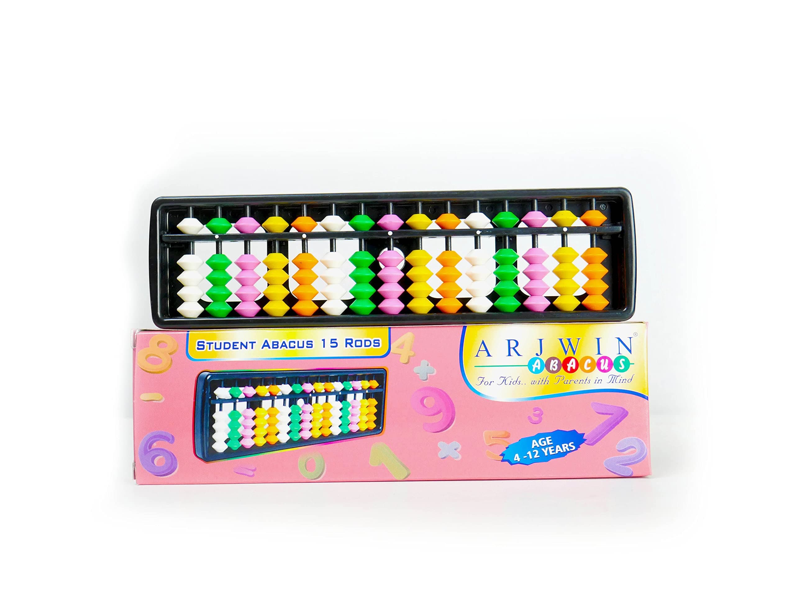 ARJWIN ABACUS Student Kit | Multicolour 15 Rod Abacus | Single Color 13 and 17 Rod Options (MULTI COLOUR, 15 ROD)