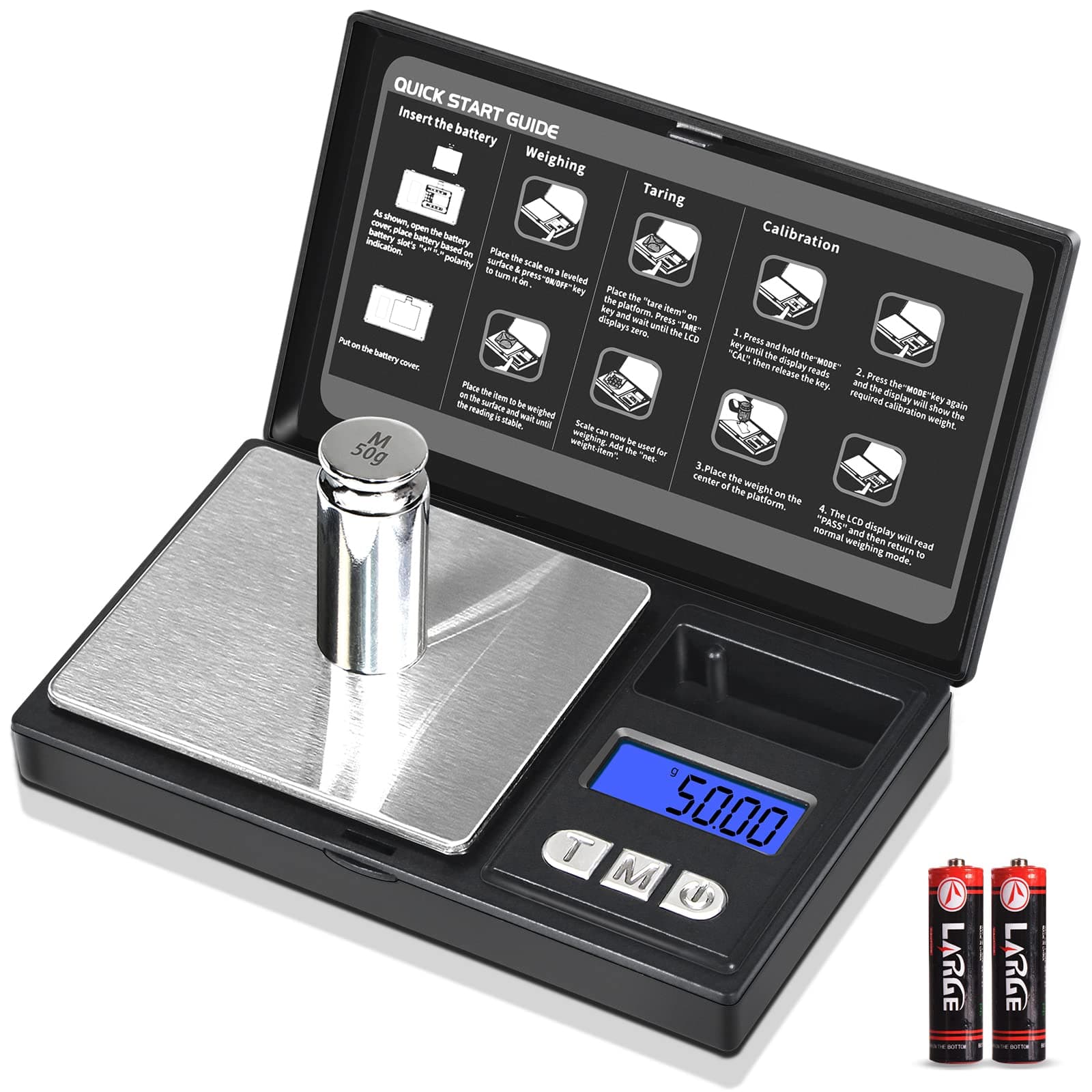 THINKSCALE 𝗚𝗿𝗮𝗺 𝗦𝗰𝗮𝗹𝗲, 𝟮𝟬𝟬𝗴/𝟬.𝟬𝟭𝗴 Mini Pocket Scale with 6 Units, Steelyards, Tare, Scales Digital Weight Grams for Jewelry, Medicine, Coffee, Herb, Cal Weight Included