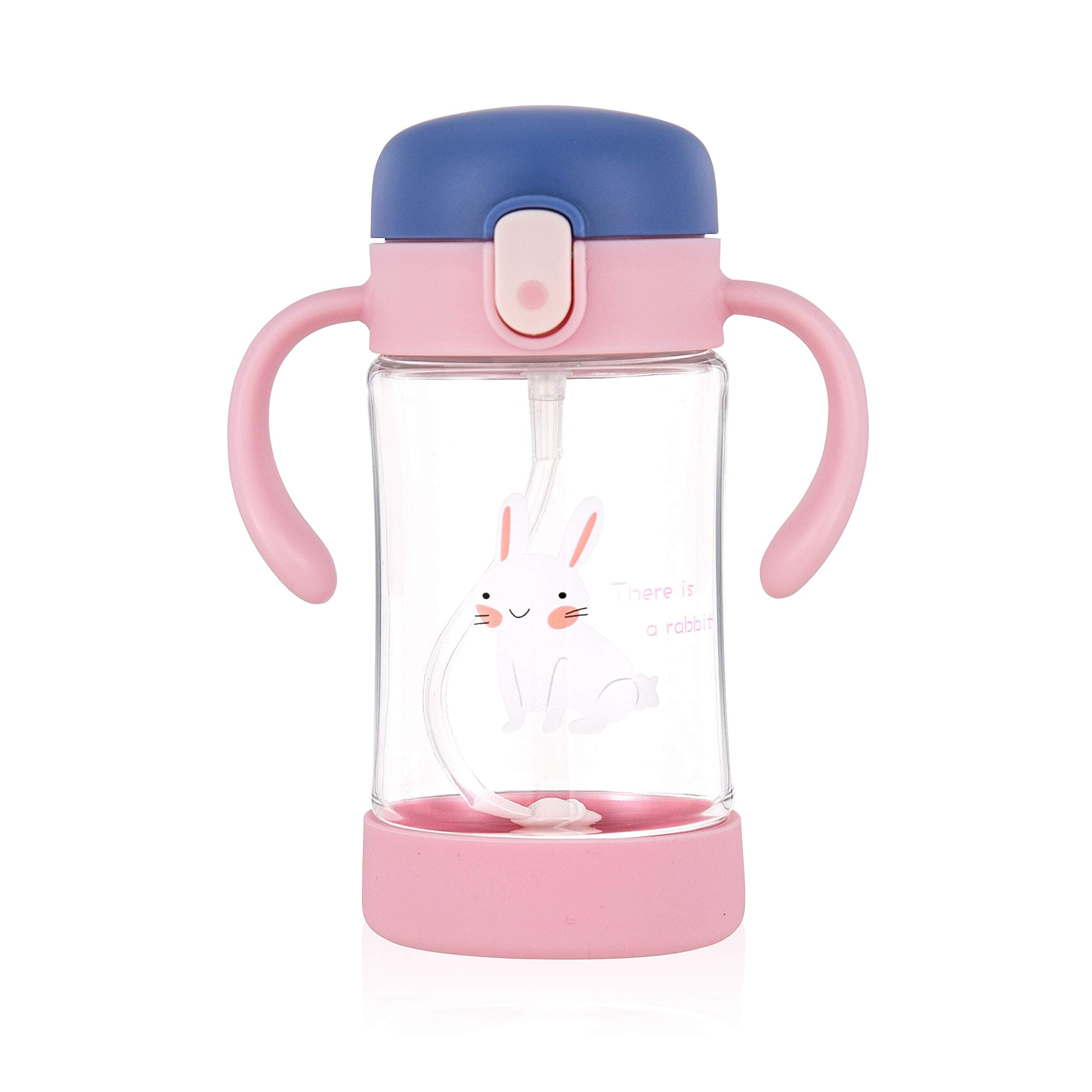 Active Plus Kiddy Cup with 360 Degree Weighted Flexi Straw, Spill Proof, Tritan - BPA Free, Soft Spout, One Button Open Sippy Cup 300ml - Elsie Pink Rabbit