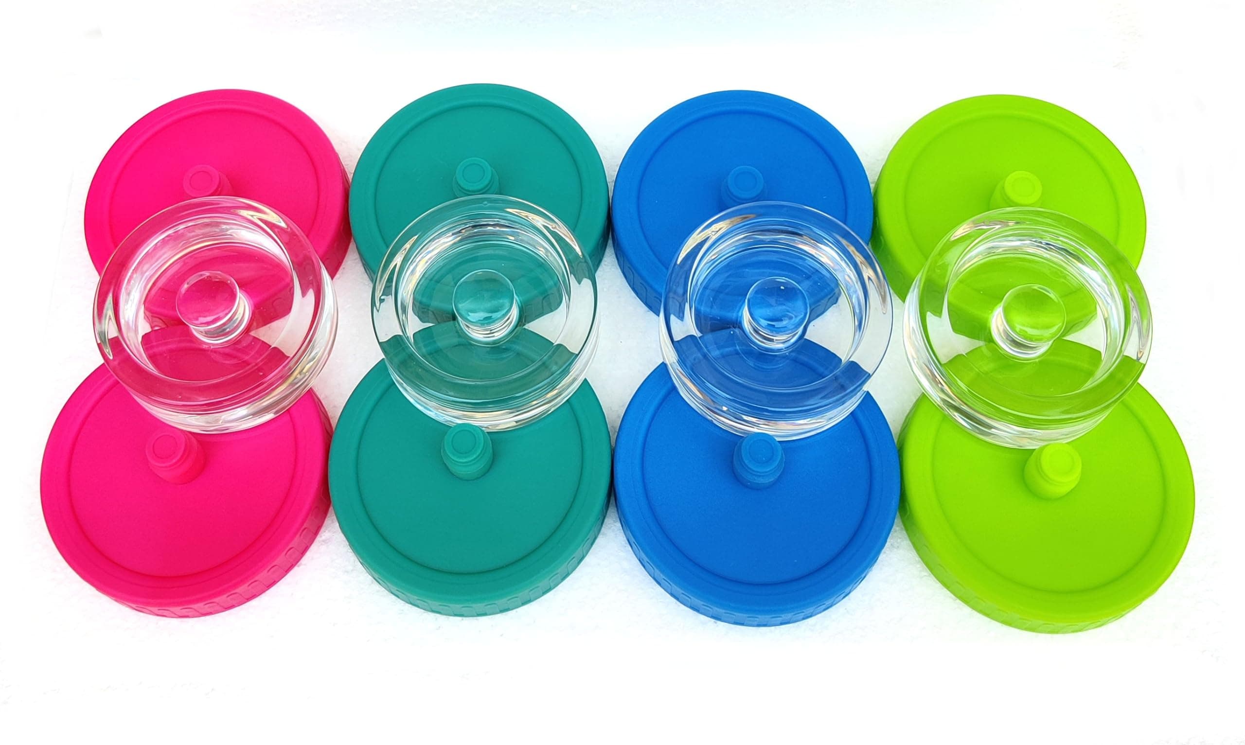 Mason Jar Fermentation Kit, NonSlip Grip Handle Fermentation 4pcs Glass Weights and 8Pcs Waterless Airlock Caps - for Fermenting Sauerkraut, Kimchi in Wide Mouth Mason Jars (4)