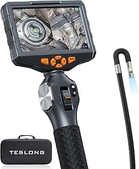 Articulating Borescope with Dual Lens Camera, 5-inch IPS Endoscope Inspection Camera with Two-Way Articulation Tip, 6+1 LED Lights, Mechanics Fiber Optic Scope-Dia. 0.25 inch & L 5.0 feet
