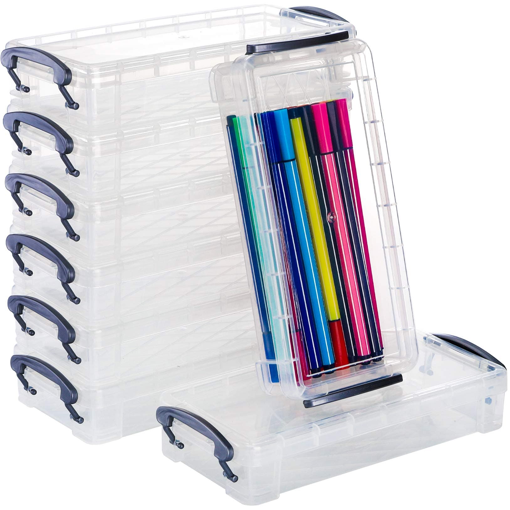 WUWEOT 8 Pack Large Capacity Plastic Pencil Box With Snap-Tight Lid, Office Supplies Storage Organizer, Watercolor Pen Drawing Tools Container, 21.6 x 10 x 3.8cm