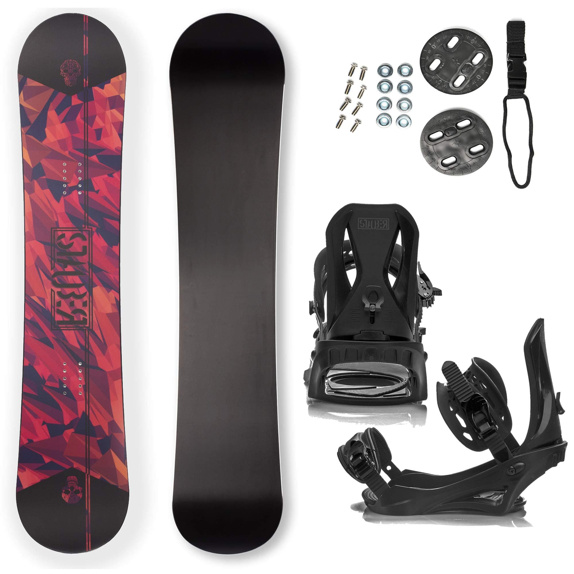 STAUBER Summit Snowboard & Binding Package Size 128, 133, 138, 143, 148,153,158,161- Best All-Terrain, Twin Directional, Hybrid Profile Snowboard & Bindings for All Levels