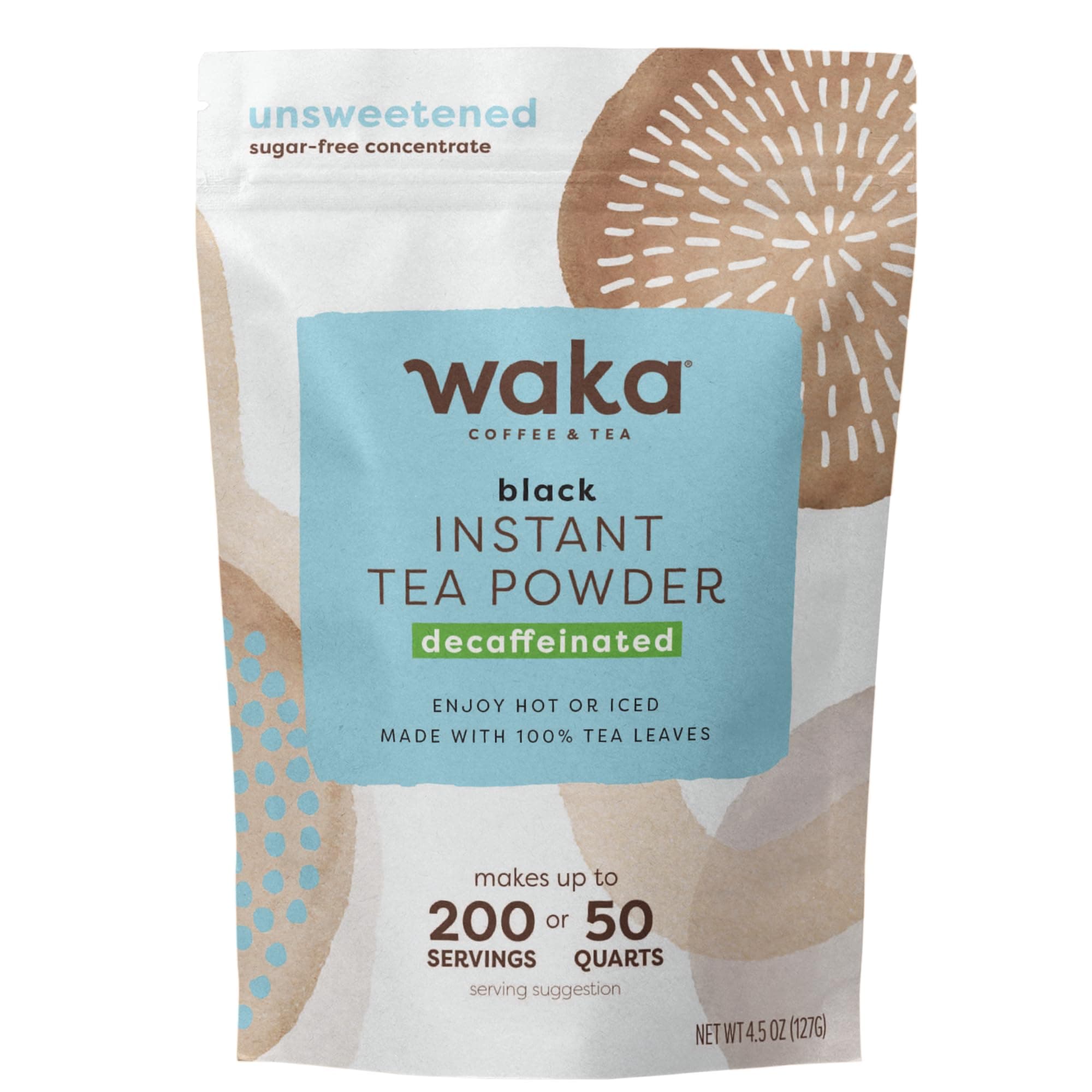 Waka Coffee Instant Black Tea Bag Waka, Decaffeinated - 100% Tea Leaves, No Additives, Sugar Free, For 50 Liters Or 200 Cups - Quick And Easy Hot & Iced Teas (4.5 Oz)