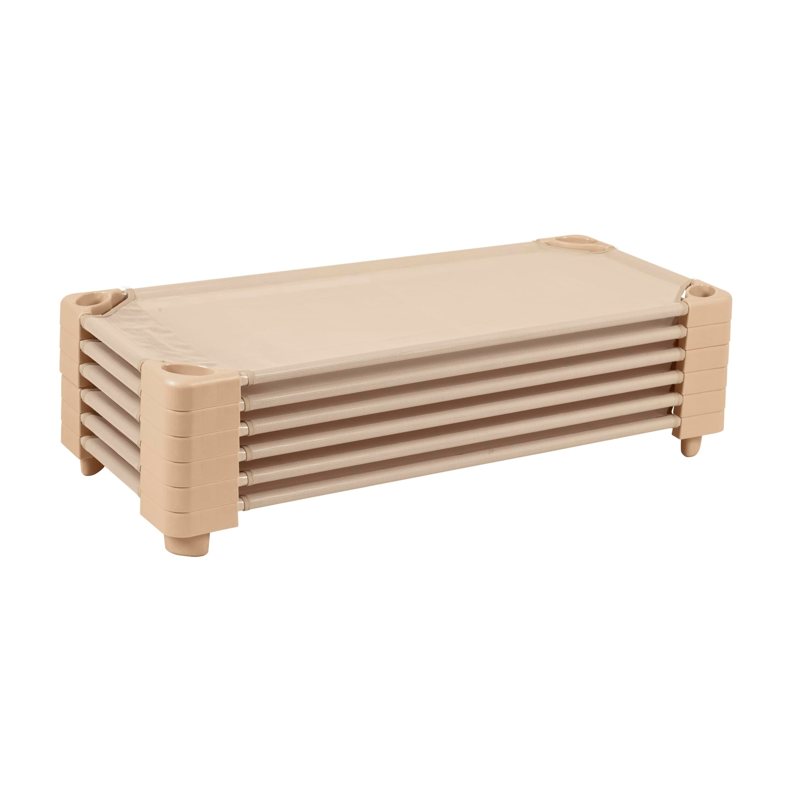 ECR4Kids Stackable Ready-to-Assemble Kiddie Cot, Standard, Sand, 6-Pack