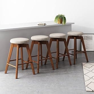 Nathan James Amalia Backless Kitchen Counter Height Bar Stool, Solid Wood with 360 Swivel Seat Antique Coffee/Natural Wheat, Set of 4