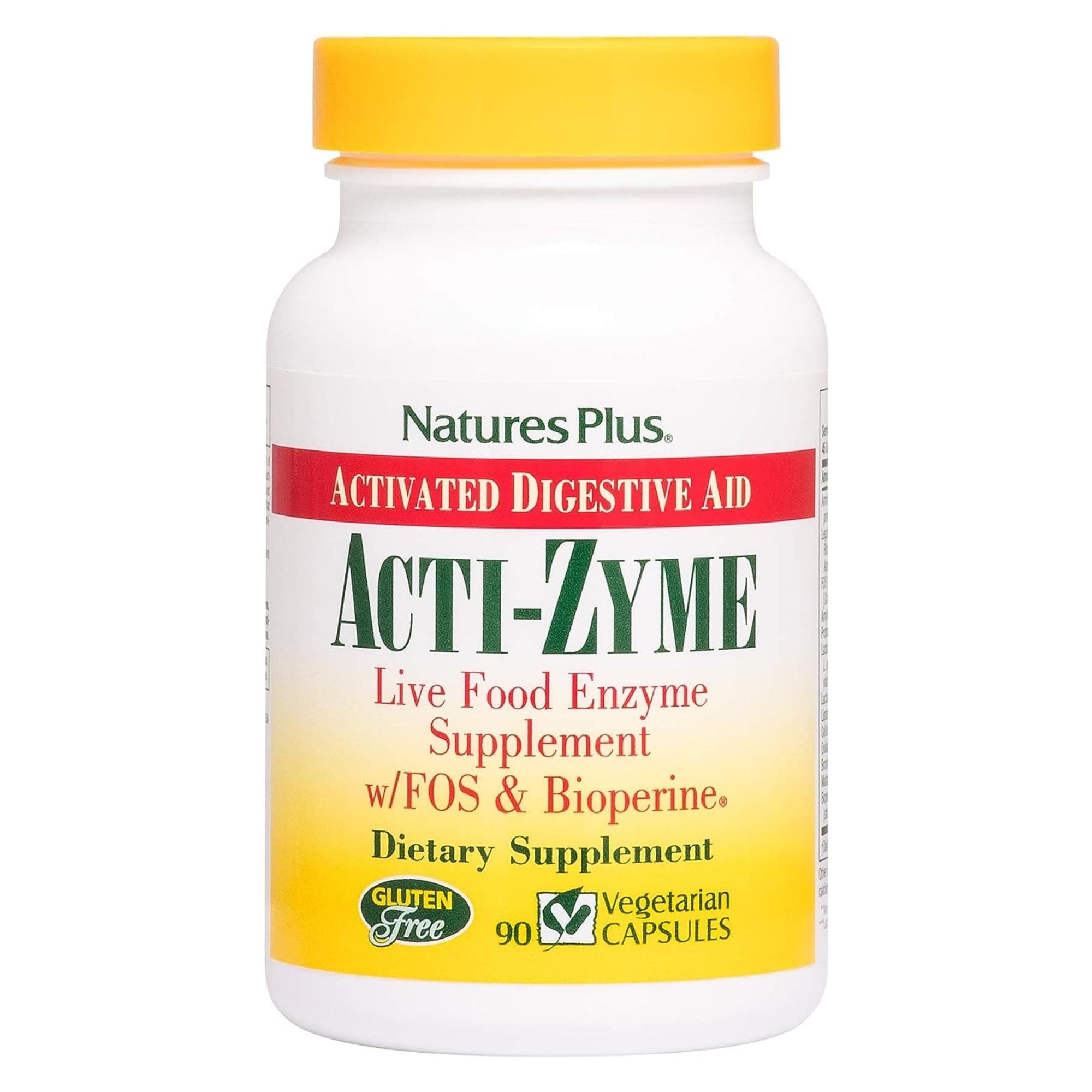 Activated Digestive Aid Acti-Zyme, 90 Capsules - Live Food Enzyme Supplement W/Fos & Bioperine, For Maximum Absorption Of Nutrients