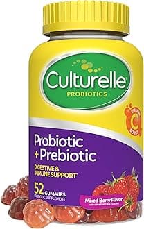 Culturelle Daily Probiotic Gummies for Men and Women, Probiotic + Prebiotic with Vitamin C Boost, Digestive + Immune Support*, Gluten Free, Non-GMO, Mixed Berry Flavor, 52 Count