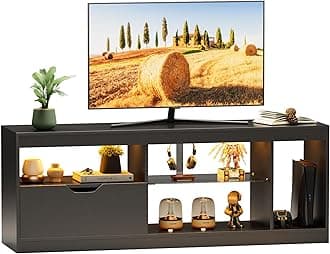 TV Stand, Entertainment Center LED Gaming TV Stand for 65+ Inch TV Carbon Fiber Top, Dynamic RGB Modes TV Cabinet Console with Adjustable Glass Shelves Storage Drawers (Black)