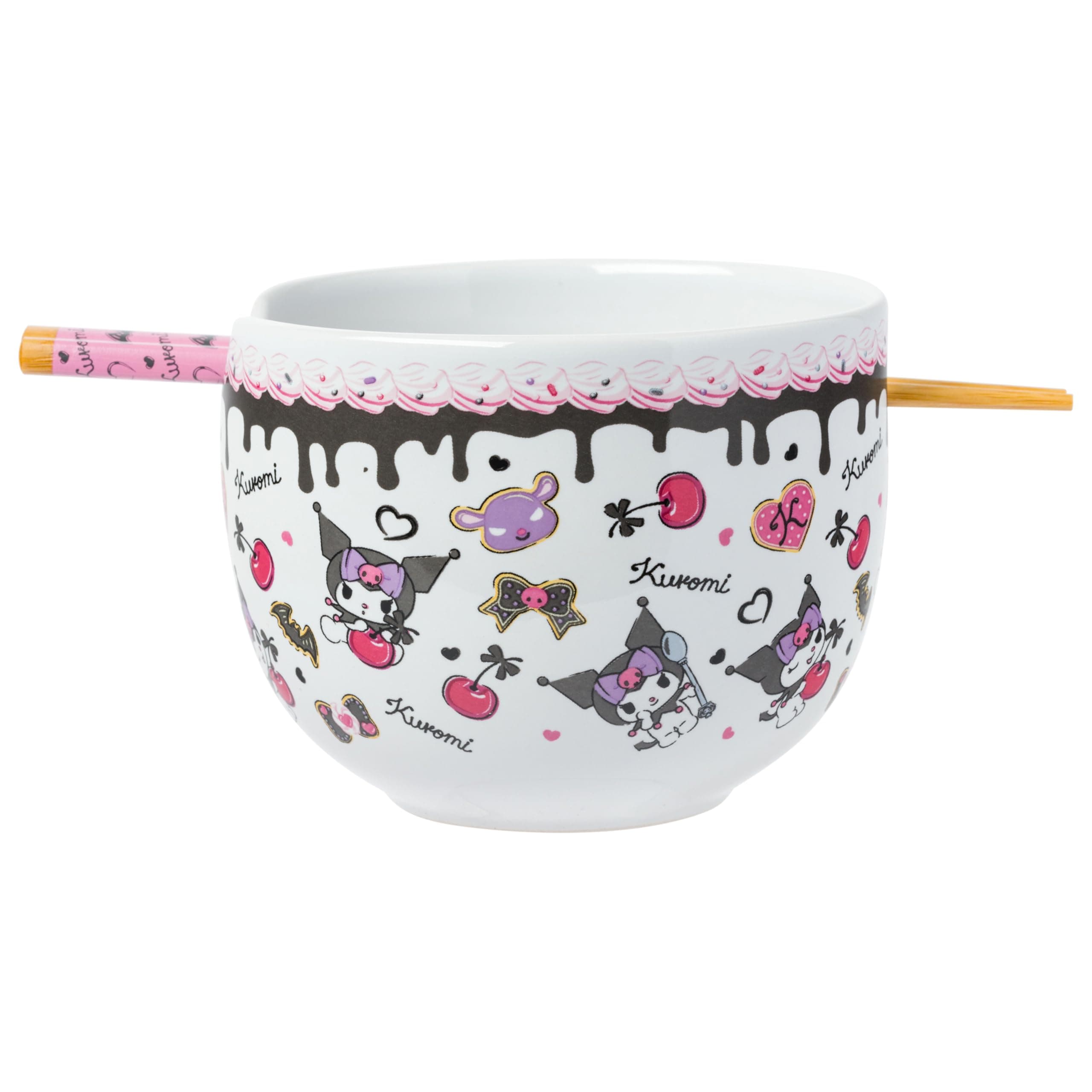 シルバーバッファローサンリオケーキトスパターン箱入り20オンスセラミックラーメンボウル箸付き
