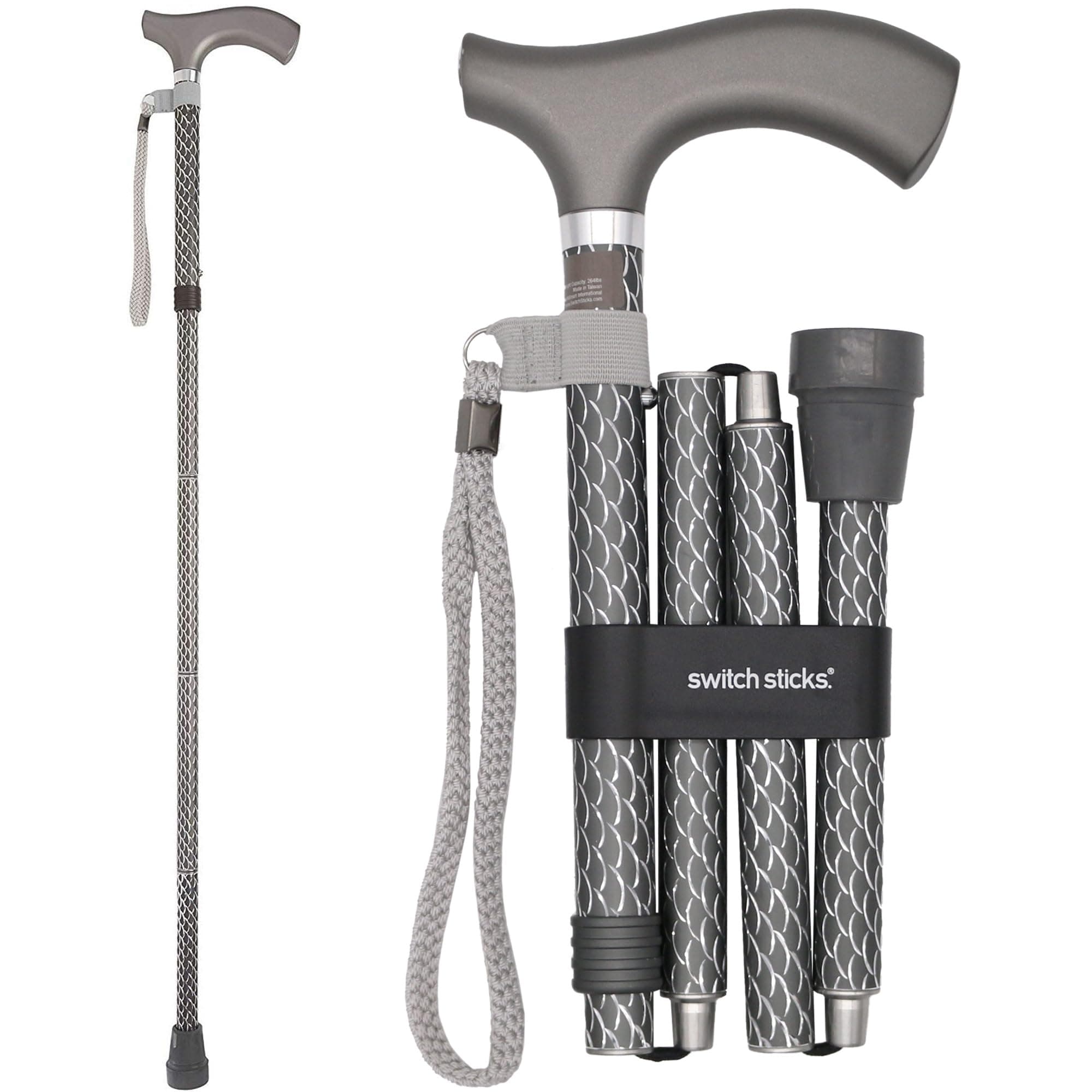 Switch Sticks Aluminum Adjustable Folding Cane and Walking Stick collapses and adjusts from 32 to 37 inches, Engraved Graphite
