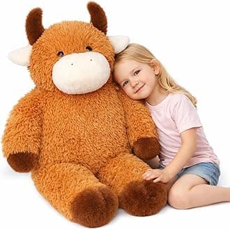 32" Big Highland Cow Stuffed Animal, Giant Highland Cow Plush Toy Huge Size Fluffy Plushy Fat Plushie Gift for Kids