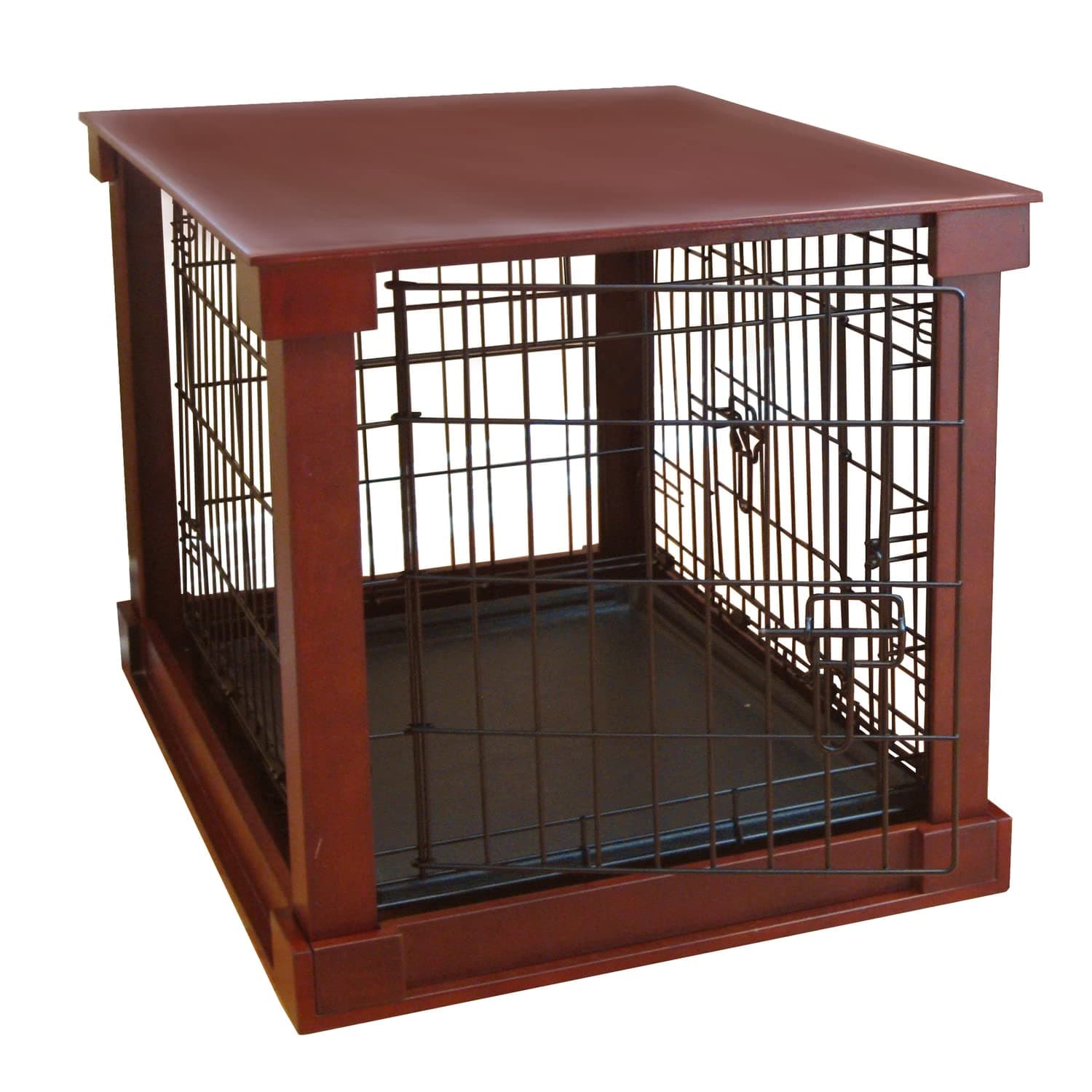 Merry Products Medium Slide Aside Dog Crate and End Table Furniture Indoor Use, Dog Kennel Wooden Material with Sliding Door, Decorative Wooden Pet Crate and End Table, For Small Dogs, Mahogany