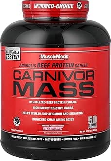 MuscleMeds Carnivor Mass Anabolic Beef Protein Gainer, Strawberry, 6 Pound