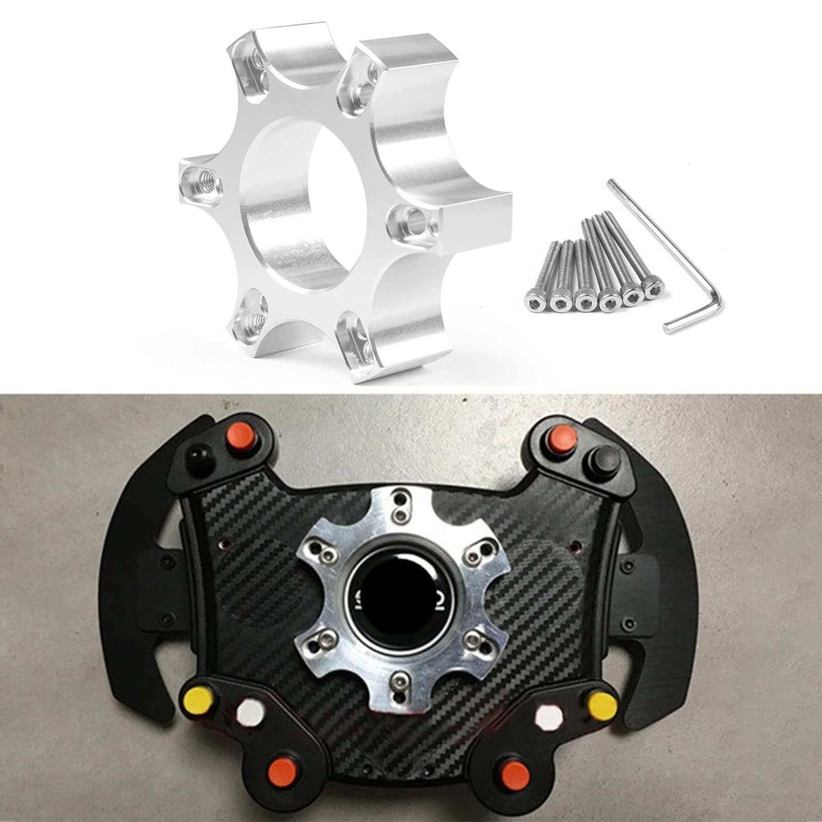 Aluminum alloy 70mm Wheel Spacers Adapter Plate Ring for Thrustmaster T300RS Ferrari 599 P310/R38 Steering Wheel upgrade for 13/14 inch Steering Wheel Adapter Plate accessory (Silver)