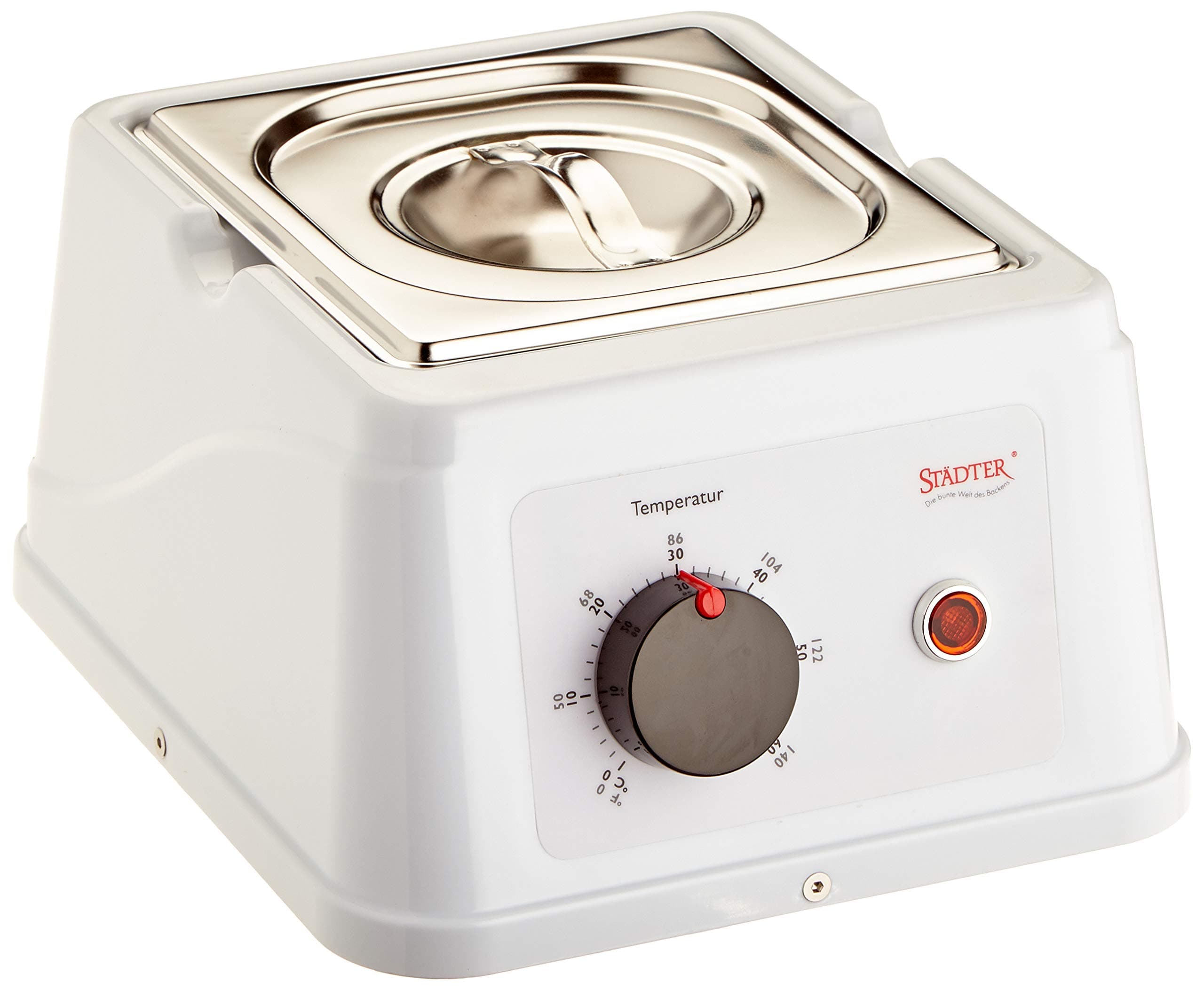 Staedter Temperature Control Device with Stainless Steel Container, White, for Melting and Tempering Chocolate and Couverture up to 60 °C