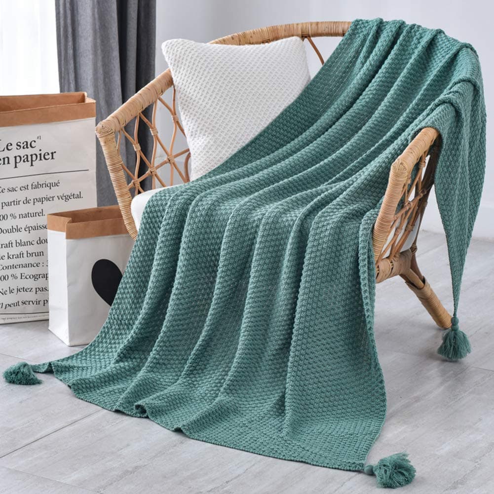 ZGYZ Knitted Sofa Bed Throw Blanket, Cotton Bedspread Blanket Super Soft Cozy Warm Throw for Couch Chair Bed-green 110x150cm(43x59inch)