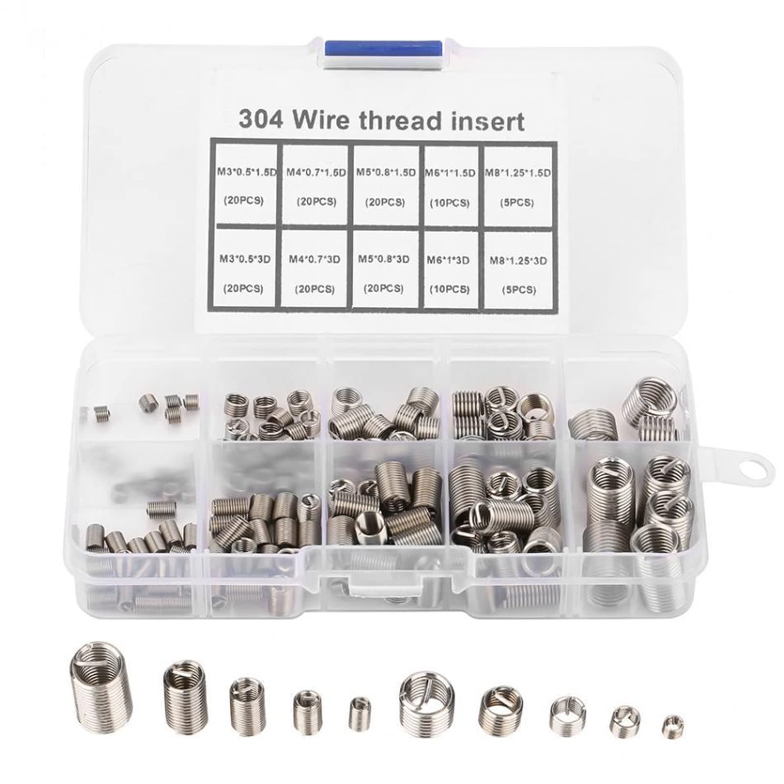 150PCS Threaded Inserts Helicoil kit Stainless Thread Repair Kits M3 M4 M5 M6 M8 Helicoil Type