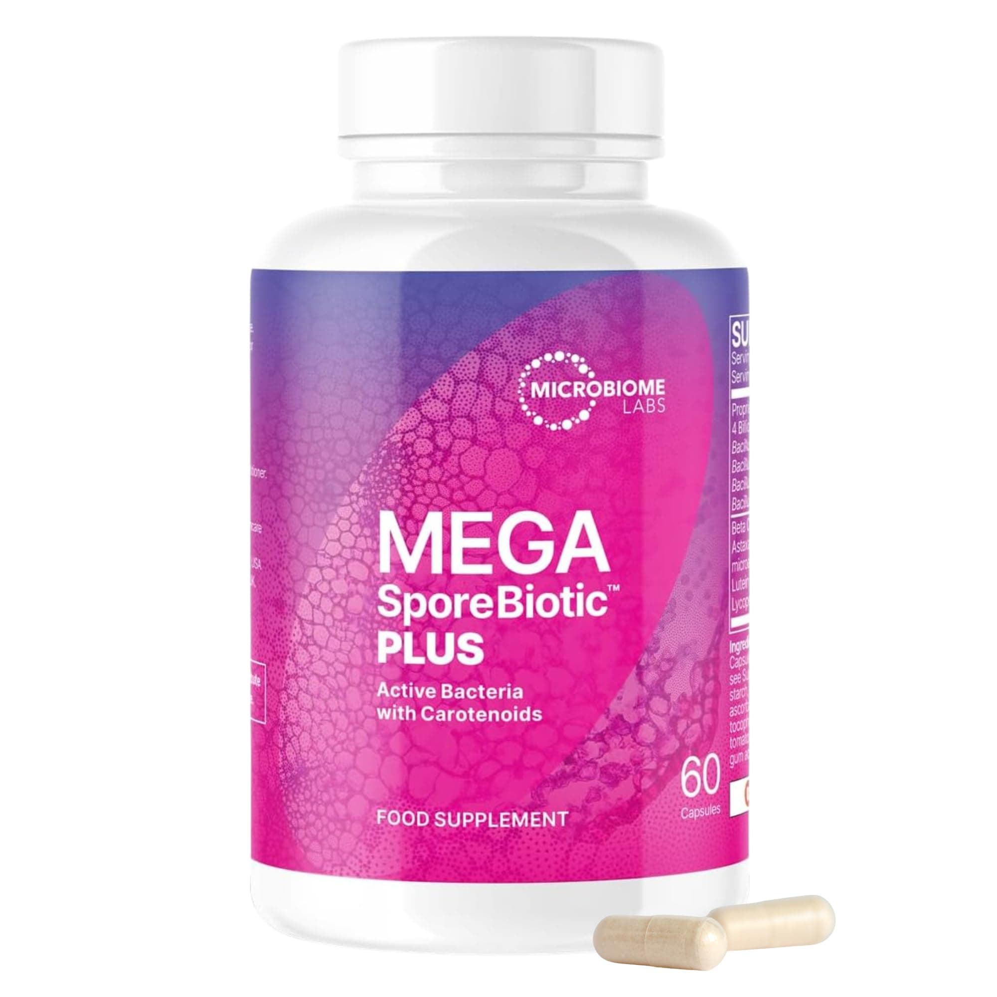 Microbiome Labs MegaSporeBiotic Plus with Antioxidants - Spore Based Probiotic, Active Bacteria Supplement to Boost Akkermansia, 4 Bacillus Strains for Gut Health - Vegan Probiotics - 60 Capsules