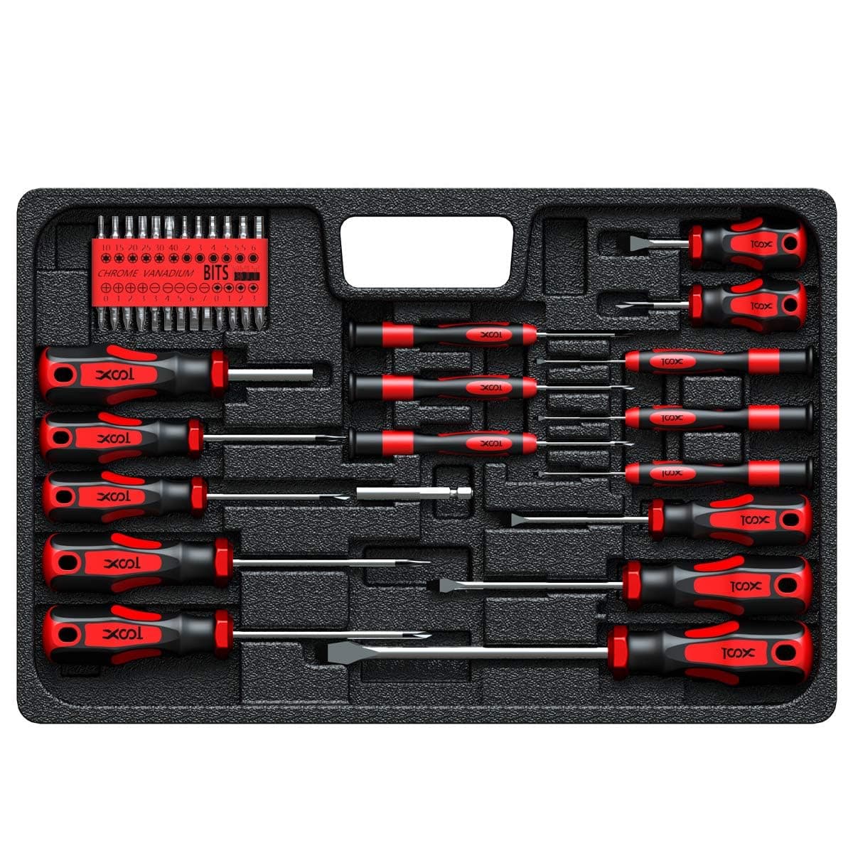 XOOL 42PCS Magnetic Screwdriver Set with Tray, Torx Phillips Flat Hex Pozi Non-Slip Magnetic Tips Screwdriver Set