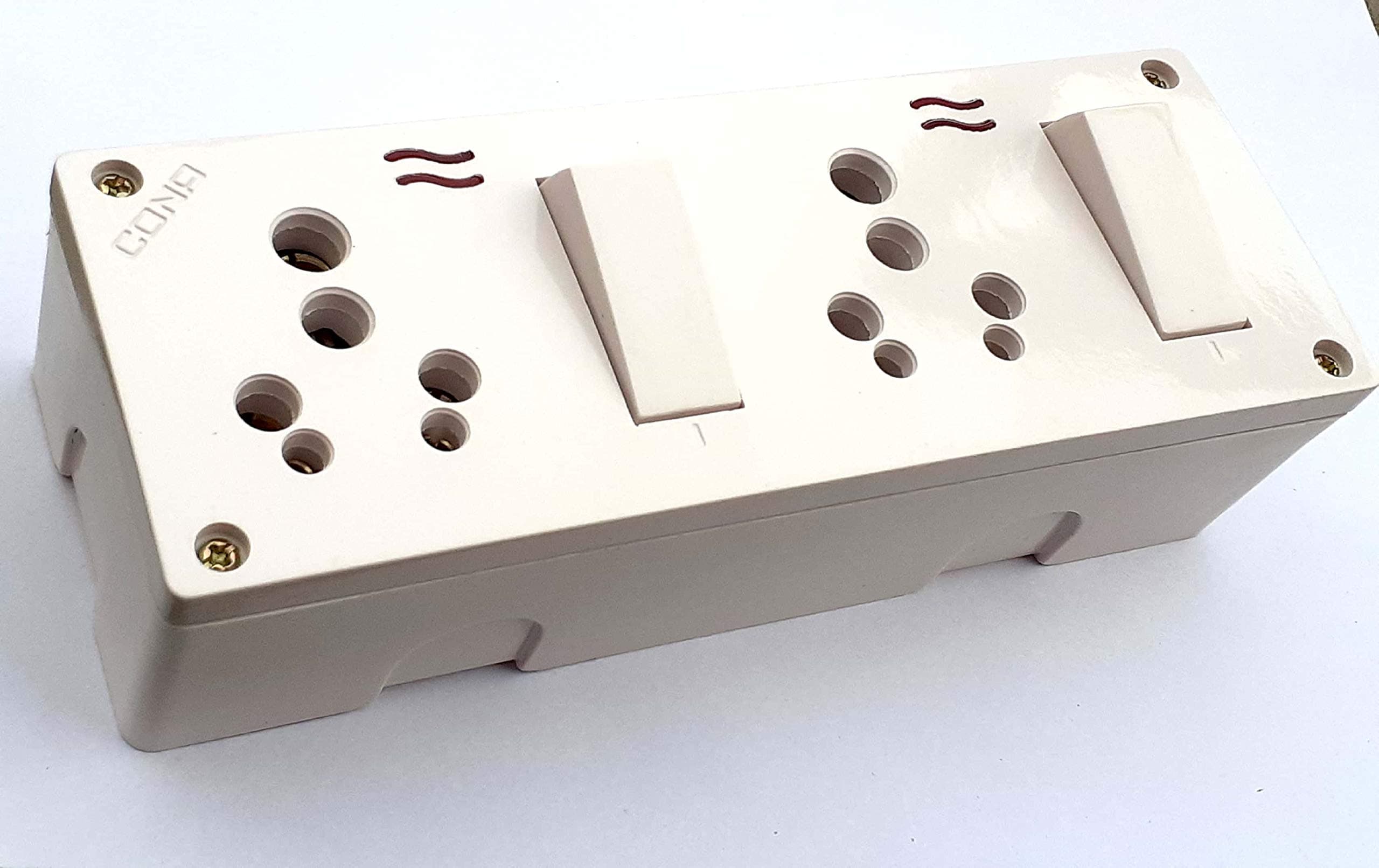CONA Polycarbonate 3-in-1 Double Combined with Junction Box and Indicator 6/16 Ampere Socket 16 Ampere Switch