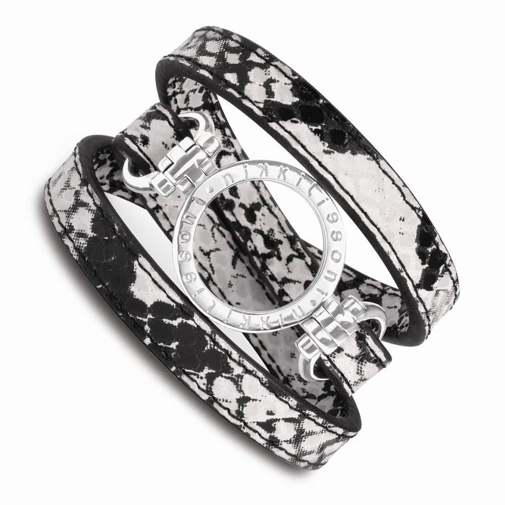 Nikki Lissoni Snake Pattern Leather with Small Silver Coin Holder Wrap Bracelet