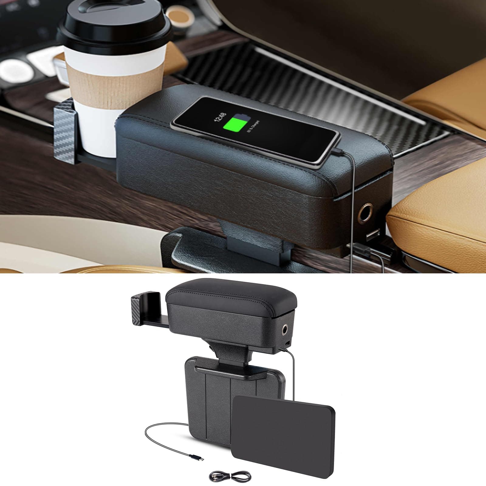 Rupse Car Armrest, Arm Rest for Car, Car Center Console Car Arm Rest with Cup Holder, Adjustable Armrest Storage Box, Car Seat Gap Filling Storage Box, Elbow and Forearm Wrist Support