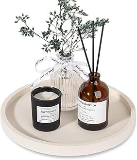 Silicone Bathroom Tray Round Vanity Tray Decorative Soap Holder Kitchen Countertop Organizer Coffee Table Decor for Candle, Perfume, Plant, 9 Inch, Beige