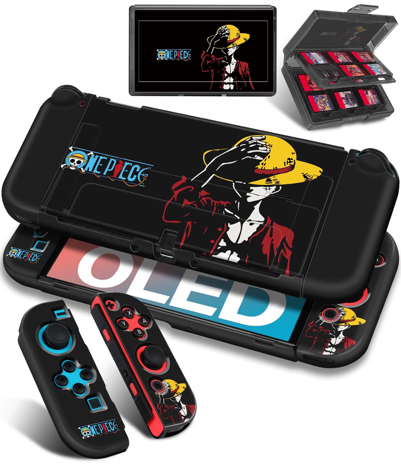 Xinocy (2in1) for Nintendo Switch OLED Case +24 Switch Game Holder Cute Cartoon Anime Slim Protective Cases Hard Shell for Kids Boys Teens Girls Girly Design Funny Manga Covers for Switch OLED